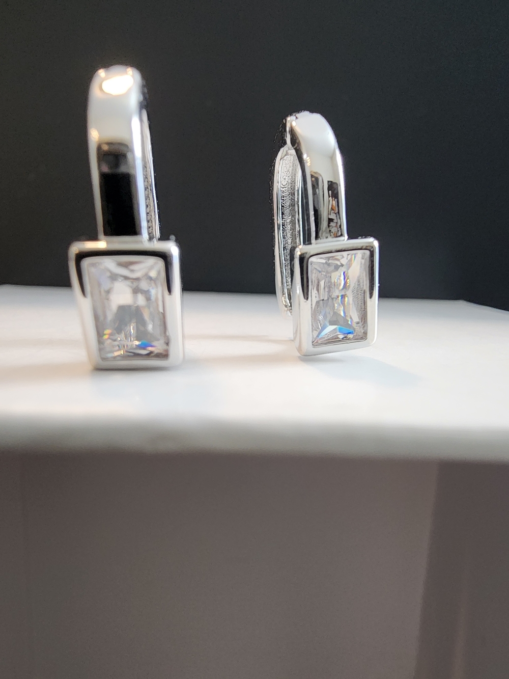 Sterling Silver White Crystal Drop Earrings -CZ Women Jewelry